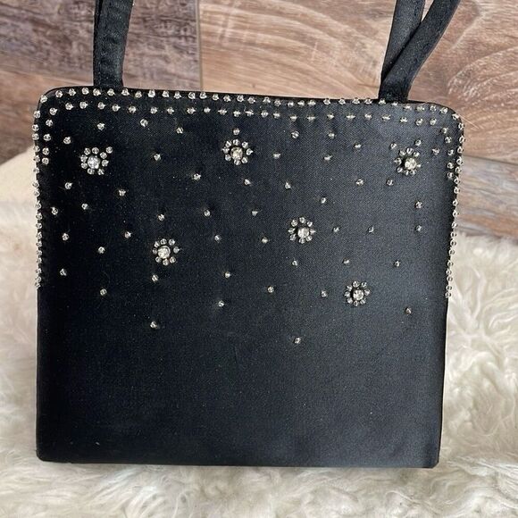Black Satin Rhinstone Handbag Shoulder Bag Witchy Fairy Whimsical Evening Bag - Picture 2 of 11